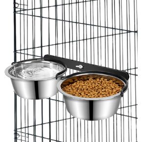 Dog Crate Water Bowl No Spill, 2 Pack Clip on Dog Crate Bowls Hanging, No Mess Metal Kennel Water Food Bowls Mountable, Pet Cage Accessories Feeder Dish, Stainless Steel Coop Cup for Cat Puppy Bird
