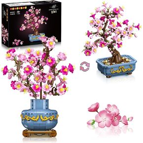 HOGOKIDS Flowers Cherry-Blossom Bonsai Building Set - 2 in 1 Artificial Bonsai Tree Plants for Home Decor & Display Cherry Botanical Flowers Building Toy Birthday Gift for Adults Teens Kids(775PCS)