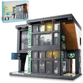 City Coffee House Architecture Building Blocks Set for Adults, Street View Modern Cafe Shop Building Construction Toy with Light, Christmas Birthday Gift for Kids Boys Girls 6-12 (581 PCS)
