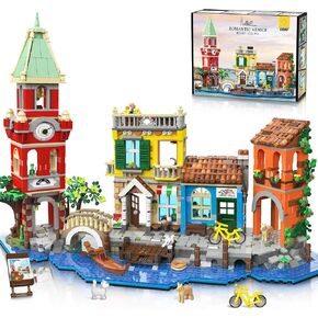 Venice Main Street Building Set for Adults, 2155 PCS City Riverside House Building Block Kit with Light Flower Shop Pizzeria, Home Decor Architecture Brick Model Women Men Teen Girl 12+