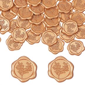 50pcs Bronze Wax Seal Stickers Wedding 3D Adhesive Invitation Envelope Seal Stickers Vintage Embossed Eucalyptus for Envelopes Greeting Invitation Cards Christmas Cards Gift Wrapping Party Decor