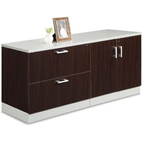 NBF Esquire Office Storage Cabinet and Lateral File - Laminate Storage Cabinet with Two Lockable Door and Adjustable Shelf - Lateral File Cabinet with 3 File Drawers - (32" W x 30" H, Gray)