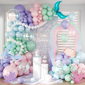 CROSSFINGERS Mermaid Balloon Garland Arch Kit,145pcs Purple Pastel Pink light Blue Balloons with Mermaid Tails Foil Balloons for Birthday Gender Reveal Baby Shower Ocean Themed Party Decorations
