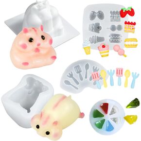 Taba Squishy Hamster Molds Kit – Includes 2 Hamster Molds with Mini Cheese, Cake, Utensil for Making Different Squishies