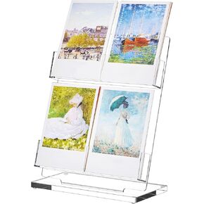 Acrylic Sticker Display 3.7'', 4 Slots Postcard Display Stand, Adjustable Sticker Stand, No Assembly Required, Photos Storage Greeting Card Holder for Business Vendor, Retail Store Shop