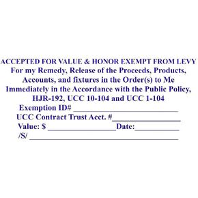 Accepted for Value & Honor Exempt from Levy Self Inking Stamp - Trodat 4926 Custom