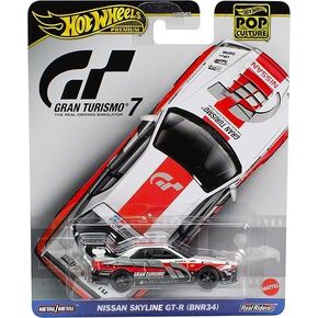 Hot Wheels Nissan Skyline GT-R BNR34 Gran Turismo Real Riders Pop Culture, 1:64 Scale Die-Cast Car Model