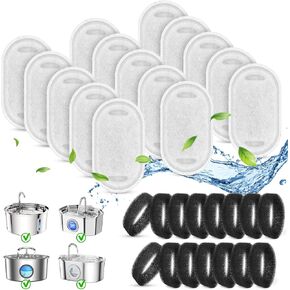 15 Pcs Cat Fountain Filters, for Cat/Dog Stainless Steel Fountain 108/3.2L& 67oz/2L, Replaceable Pet Water Fountain Filters, 7 Months Set to Keep Water Fresh