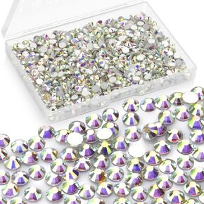 Crystal Rhinestones Glass Gems for Craft and Nail Art, Round Flat Back Bedazzling Diamond Stones Jewels Need Glue Fix, CrystalAB 4.6-4.8mm(SS20) 1440pcs in Saudi Arabia