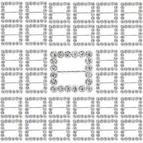 Framendino, 50 Pack Rhinestone Buckles Square Ribbon Slider Belt Craft Buckle for DIY Wedding Invitation Supply Gift Wrap (Silver)