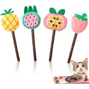 4 Pcs Natural Fruit Silvervine Sticks Cat Kittens Chew Toys Indoor Lollipops Interactive Cat DentalTeething Nip Treat Toys Care Teeth Cleaning for Bored Essentials Increase Appetite Kicker