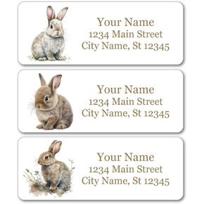 Personalized Return Address Labels - Adorable Bunnies Design - 60-1000 Custom Self-Adhesive Stickers