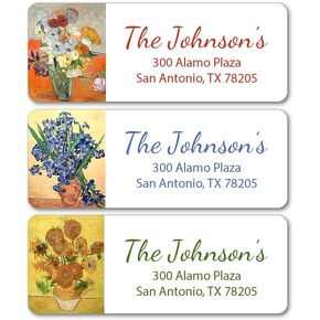 Personalized Return Address Labels - Vincent Van Gogh Flowers - Self Adhesive Stickers (60-1000 Labels)