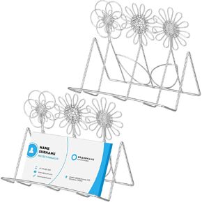 Chunful 2 Pcs Flower Business Card Holder Metal Decorative Business Card Holders for Desk Postcard Display Stand for Office Desktop