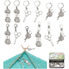 NBEADS Knitting Needle Hugger Kits, 3 Pcs Needle Hugger with Alloy Sewing Theme Pendants 9 Pcs Alloy Stitch Markers Lock Knitting Needle Stoppers for Knitting Crocheting Projects