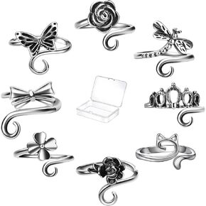 8 PCS Crochet Rings Sunflower Crown Cat Dog Butterfly Four-Leaf Clover Adjustable Yarn Tension Ring Knitting Tools Supplies Crochet Gifts for Crocheters