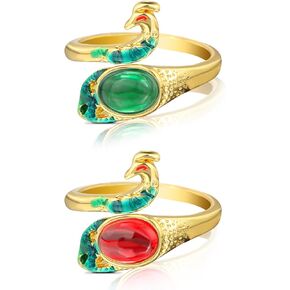 2pcs Knitting Loop Ring Adjustable Peacock Crochet Accessories Gold Open Finger Woven Rings Metal Yarn Guide Finger Holder Faster Braided Thimble Sewing Supplies for Home DIY Crafts Tools