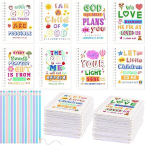 ‌48-Piece Christian Gift Set - 24 Inspirational Bible Verse Journals & 24 Faith-Based Pencils - Perfect for Sunday School, Graduation Gifts & Classroom Awards End of Year Student Gifts School Leavers Gift