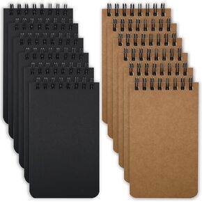 Pocket Notebooks Bulk, 12 Pack Mini Spiral Notepads, Lined College Ruled Paper, 60 Sheets/120 Pages, 3 x 5 Inches Memo Pads for Office, School and Travel (Black & Kraft)