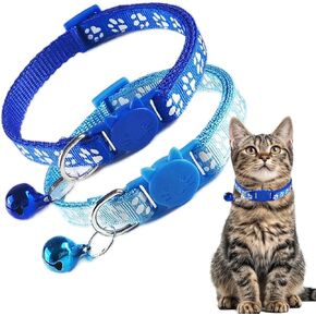 Breakaway Kitten Collar with Bells, 2 Pack Light Blue Break Away Cat Collar with Bells, Cat Collar for Boy Cats Kitty