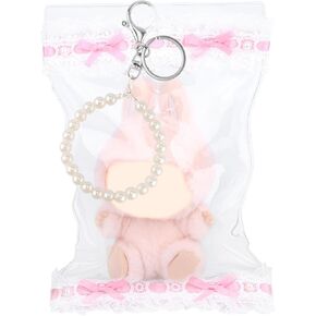 Doll Display Bag, 5.9x9.8 Inch PVC Clear Figure Display Bag Lace Trim Doll Protective Carrying Case with Pearl Keychain for Plush Toy Decoration Storage Accessories