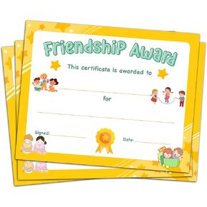 Friendship Achievement Certificate, 25 Pcs Best Friend Certificate, Kindergarten, Primary School Friendship Award for Boys Girls Kids, Certificates of Achievement Gifts Supplies -A18