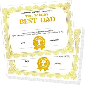 Father's Day Gold Foil Award Certificate Best Dad Certificate Father's Day Gift, 8.5" x 11", Pack of 30