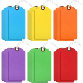 Outus 240 Pcs Large Tags with String Colored Paper Blank Tags for Gift Sale Price Inventory Clothing Shipping Laundry Gift Label with Wire for Party Favors(Rainbow Color,4 3/4" X 2 3/8")