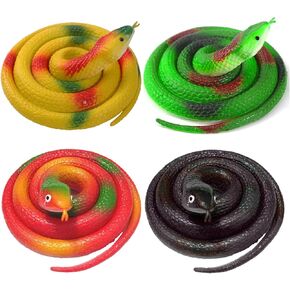 Hsxfl Rubber Snakes to Keep Birds Away, 4 Pieces 27.5 Inch Realistic Rubber Snakes, Plastic Fake Snakes Toy Snake for Garden Props to Scare Birds, Squirrels, Mice, Pranks,Halloween Decoration