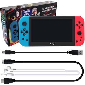 2025 Update X80 Handheld Game Console, 7 inch HD Output Retro Game Portable Video Game Console (Blue&Red)