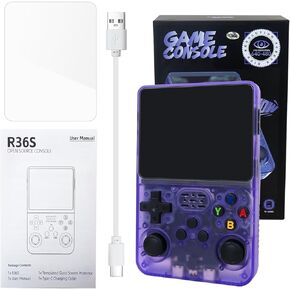 R36S Retro Handheld Game Console with 128G 3.5 Inch IPS Screen Built-in 15000 Games Open Source Linux System 640x480 Resolution Portable Pocket Video Player (Purple)
