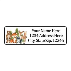 Personalized Woodland Animals 1/2" x 1.75" Return Address Labels Stickers (80)