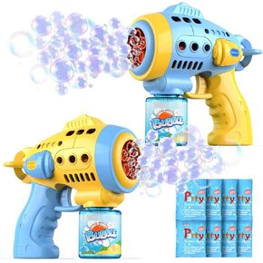 Bubble Gun with 4pcs Bubble Liquid, Automatic Bubble Machine for Toddlers, Kids, Adults; Summer Toy, Outdoor Toy, Easter Basket Stuffers, Birthday Gift for Girls and Boys, Party Favors