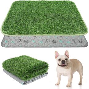 KOOLTAIL Dog Grass Pad with Washable Pee Pads for Dogs Litter Box, 20"*25" Reusable Soft Artificial Turf Grass Pads for Puppy Potty Tray, Leakproof Replacement for Small Doggie Training Indoor Outdoor