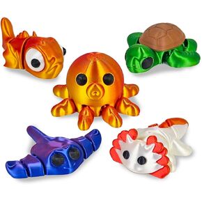 Mini 3D Printed Animals Fidget Toys Collection - 3D Printed Toys Unique Articulated Fidget,Home Office Executive Desk Decor - Shark Platypus Seal
