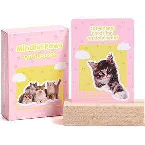 52 Cat-Themed Affirmation Cards Against Anxiety with Wooden Display Stand - Affirmation Cards for Women - Positive Affirmations Cards for Anxiety Relief, Stress Relief, and Self-Care