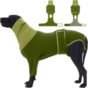 MIGOHI Stretchable Dog Surgery Recovery Suits,Soft Abdominal Wound After Surgery,Dog Front Legs Sleeves,Dogs Onesie for Surgery Female,Neck Wound Cover,Ear Wrap for Noise Protection,2XL,OliveGreen