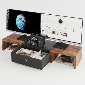 Monitor Stand Riser with Storage Drawer - 25Inch Computer Monitor Stands with Tablet and cell phone holders, Wooden Desktop Organizer Perfect for Home Office Desk, Computer, Laptop, TV