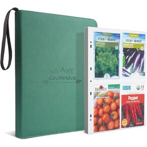 Zip-Up Seed Storage Binder with Handle, Waterproof Gardening Organizer, Holds 120+ Seed Packets, 4.25"X 6.1" Clear Pockets, Pu Leather + Uv Protective Layer, Great Gift for Plant and Vegetable Lovers
