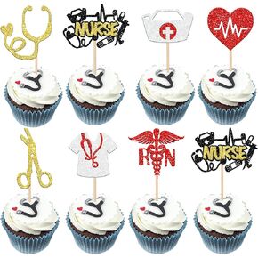 Rsstarxi 24 Pack Nurse Cupcake Toppers Nurse Decorations for Party Nursing Cupcake Picks Nurse Graduation Cake Decorations for Medical Rn Nurse Grad Themed Birthday Party Decorations Pink, Design 4