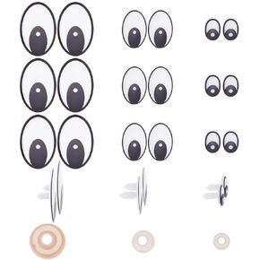 GOMAKERER 120 Sets 3 Sizes Plastic Craft Eyes, Cartoon Safety Eyes with Spacer Set Black Doll Oval Eyes Cute Eyes Animal Eyes for Craft Doll Crochet Making