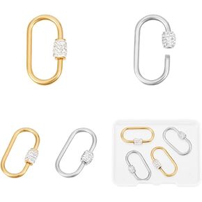 UNICRAFTALE 4Pcs 2 Colors Screw Carabiner Lock Charms Stainless Steel Screw Clasps 26mm Metal Oval Lock Clasps Charms with Polymer Clay Rhinestone for DIY Jewelry Making