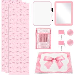 18 Pcs Pink Bow Magnetic Locker Accessories for Girls Magnetic Wallpaper, Whiteboard, Mirror, Pen Holder Decoration Kit for Back to School Essentials Middle School Lockers Organizing Supplies