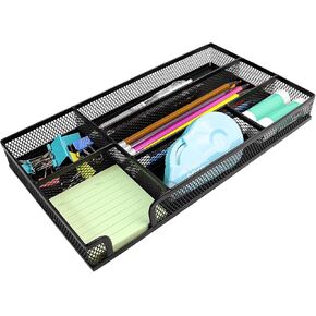 Small Metal Mesh Desk Drawer Organizer Tray for Paper, Office, Bathroom, Kitchen, Makeup & Vanity - Versatile Drawer Organizer