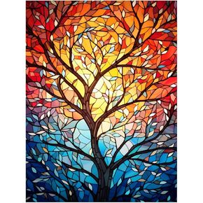 Tree Paint by Numbers for Adult, Stained Glass Paint by Numbers Kit for Adults Beginners, DIY Tree Acrylic Painting on Canvas for Home Wall Art Decor(16x20inch)