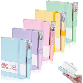 5 Pcs Pocket Notebook, Small Journaling Notebooks Pocket Size, A7 Notepads with Pen, Portable Mini Leather Notepad for School,Office, Journal(200 Pages)