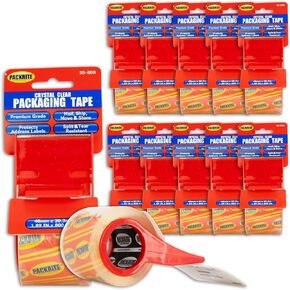 Crystal Clear Packing Tape with Dispenser, 12 Rolls of Heavy Duty Shipping and Moving Packaging Tape, 2 Inch x 800 Inches (22.25 Yards) Each (267 Yards Total)