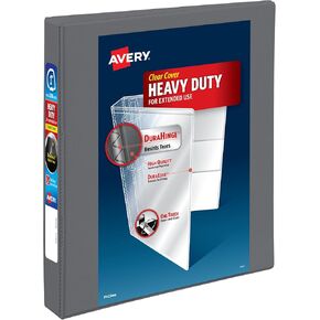 حافظة Avery شديدة التحمل مكونة من 3 حلقات، غطاء قابل للتخصيص، حلقات مائلة مقاس 1 بوصة، 1 حافظة رمادية (79865)