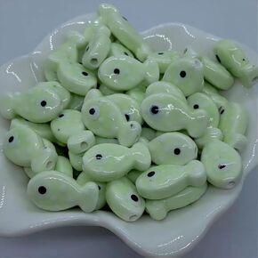 Decoendiy 50pc Porcelain Ceramic Fish Beads - Ocean Sea Beach Animal Shaped, Printed, Loose Spacer Beads for DIY Necklaces & Bracelets Crafts Supplies (Mix)