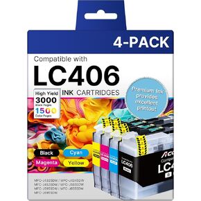 LC406 خراطيش حبر لطابعة Brother LC406XL متوافقة مع Brother LC406 حبر خراطيش MFC-J4335DW MFC-J4535DW MFC-J5855DW MFC-J655DW (الأسود ، Cyan ، صفراء ، Mengat ، 4.
